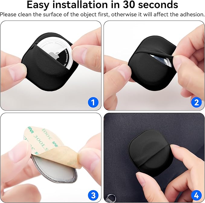 4 Pack for Airtag & Moto Tag Sticker Adhesive Mount, for Apple AirTags 1st & 2nd Generation Fabric Holder Case with 3M Adhesive Stick on Wallet/Remote/Car/Luggage Bags/Drones, Lightweight