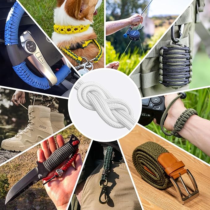 1200 Paracord Rope - 4.4mm 14 Strand Nylon Parachute Spool para Cord Lanyard for Outdoor Camping Survival Utility Tent Crafting DIY Projects Fishing Clothsline Bracelet - White 200FT