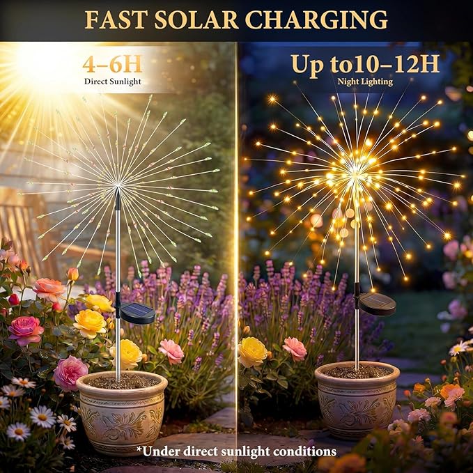 Solar Firework Lights Outdoor 4 Pack, 120LED Solar Starburst Garden Lights with 8 Modes, Waterproof Decorative Sparkle Light for Backyard, Garden, Patio & Lawn Landscape - Gifts for Women Mom