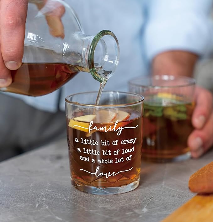 Nogrit Funny Family Quote Whiskey Glasses 10 oz, Best Housewarming Gifts 2025, Family Union Gifts Old Fashioned Rocks Glasses for Women Men Drinking Cocktail Scotch Vodka Tequila Rum