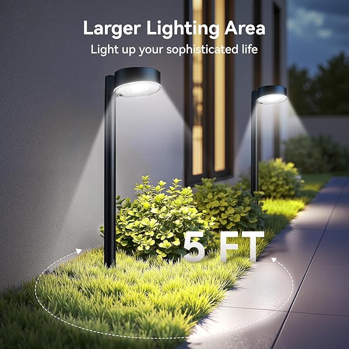 Ahaorigin 4 Pack Solar Pathway Lights Outdoor, 12 Brighter LED Solar Lights Outdoor Waterproof, Up to 12 Hrs Modern Path Light for Yard Garden Walkway Driveway Lawn, Cool White