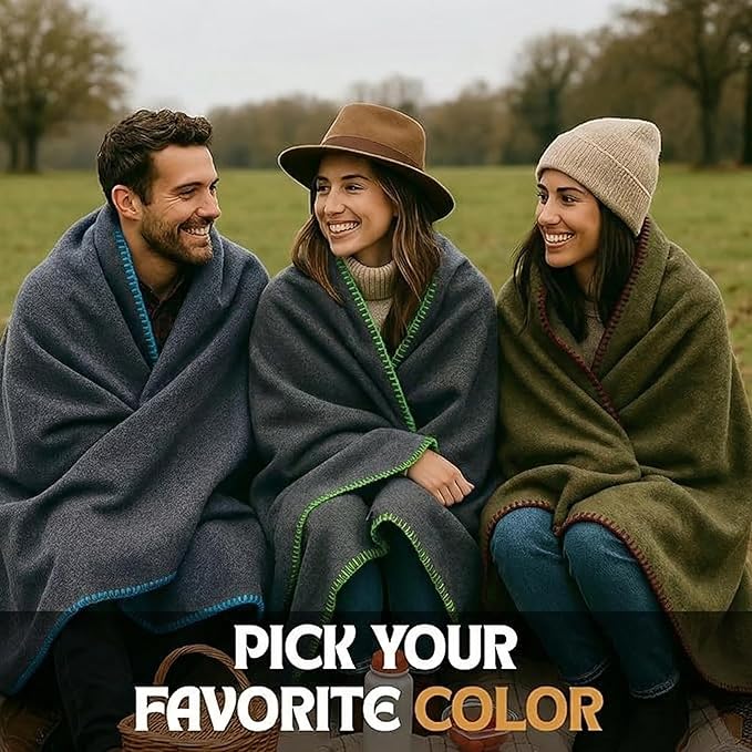 Wool Camping Blanket 10-Pack - 70% Wool Heavy-Duty Military Style Throw, Warm & Washable, Fire Retardant Cover for Emergency, Survival & Outdoor Use - For Camping, Car, Home & Hiking, Navy 62x84