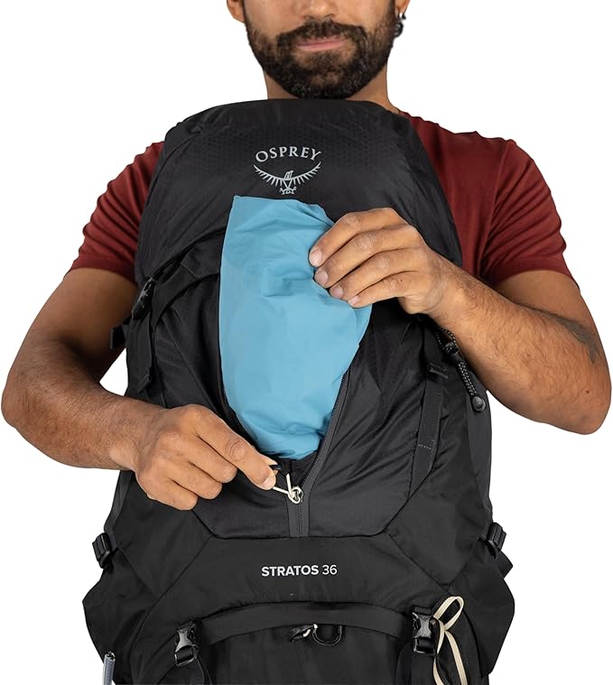 Osprey Stratos 36L Men's Hiking Backpack - Lightweight Backpacking Pack with Waterproof Raincover - Camping Bag, Raven Black
