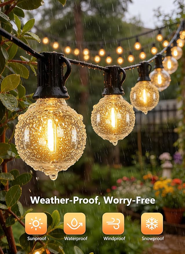 Brightown Outdoor String Lights, 55FT 25 G40 Bulbs Shatterproof Patio Lights, Waterproof Dimmable Hanging Connectable Globe LED Outdoor Lights for Backyard, Bistro, Porch, Deck, Balcony