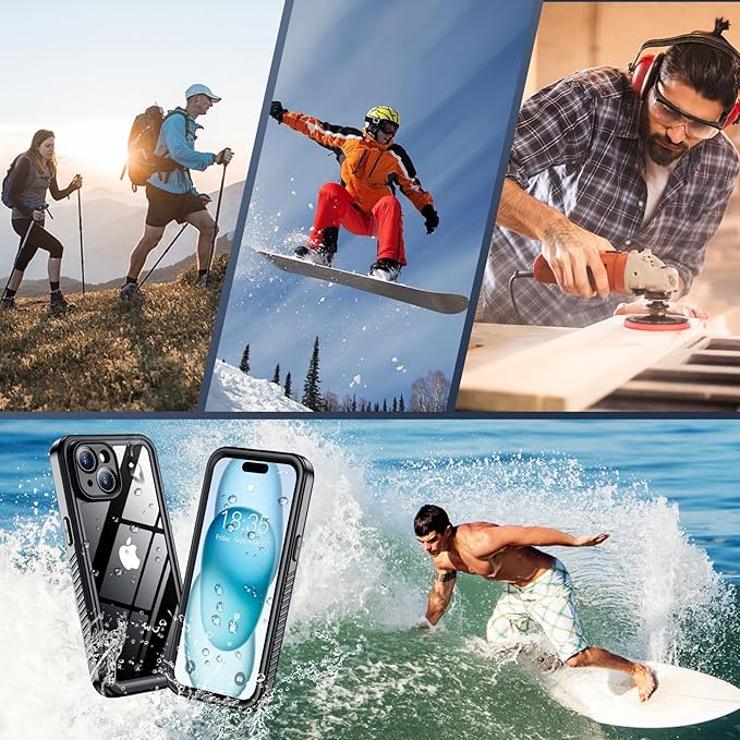SPIDERCASE for iPhone 15 Case Waterproof, Built-in Lens & Screen Protector, Full Heavy Duty Protection, 12FT Military Shockproof, Dustproof Phone Case,Black