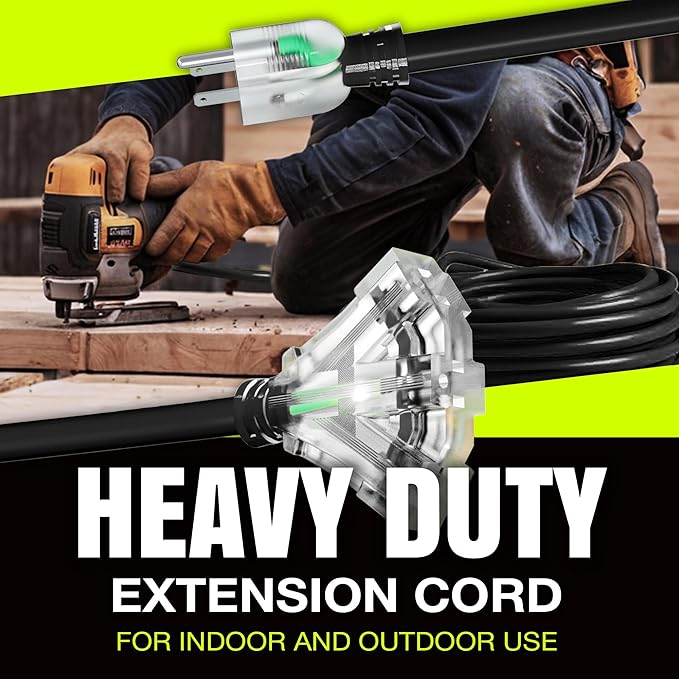 100ft Outdoor/Indoor Extension Cord 3-Outlet 12/3 Gauge Extra Heavy Duty 3 Prong SJTW, Waterproof, Flexible Cold-Resistant Long Power Cord,15A 125V 1875W, Black by LifeSupplyUSA