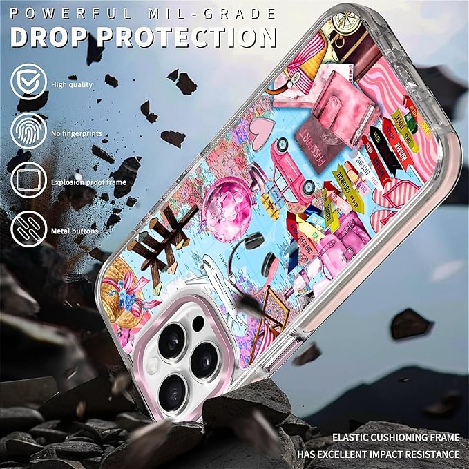 Case for iPhone 14 Pro,[Compatible with MagSafe],Cover Holiday Trip World Map Phone Case Design，for Women Girls Magnetic Clear Cover - Slim, Sleek, & Shockproof Protection
