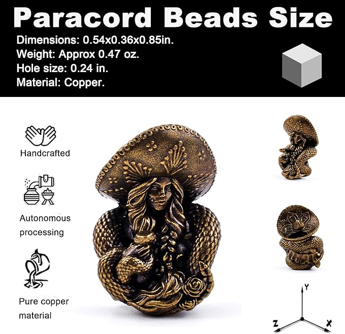 Paracord Beads with Hole for Crafting Survival Knife Lanyard Keychains, Zipper, DIY Projects (Snake)