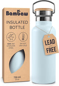 Bambaw Stainless Steel Water Bottle 24 oz, Metal Water Bottle Insulated, Lightweight & Reusable, Keeps Drinks Cold 24h & Hot 12h, Sleek & Elegant Design, Fits in Cup Holder (Ice Blue)