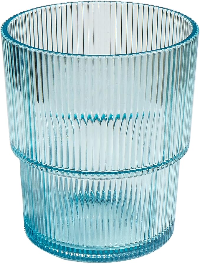 Fine Ribbed Acrylic Drinking Glass - Light Blue - 16 oz - Set of 6