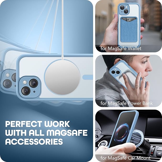 TIESZEN for iPhone 15 Case, Compatible with MagSafe, Built-in Privacy Screen Protector and Camera Protection, Anti Spy Full Body Dustproof Shockproof Hard Phone Case 6.1", Light Blue
