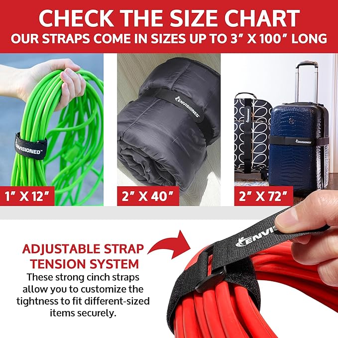 Reusable Cinch Straps 2" x 20" - 6 Pack, Multipurpose Strong Gripping, Quality Hook and Loop Securing Straps (Black)
