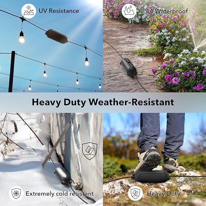 [4 Pack] Outdoor Extension Cord Cover Waterproof, BN-LINK Outdoor Plug Protector, Electrical Connection Box for Holiday String Lights & Tools, Black