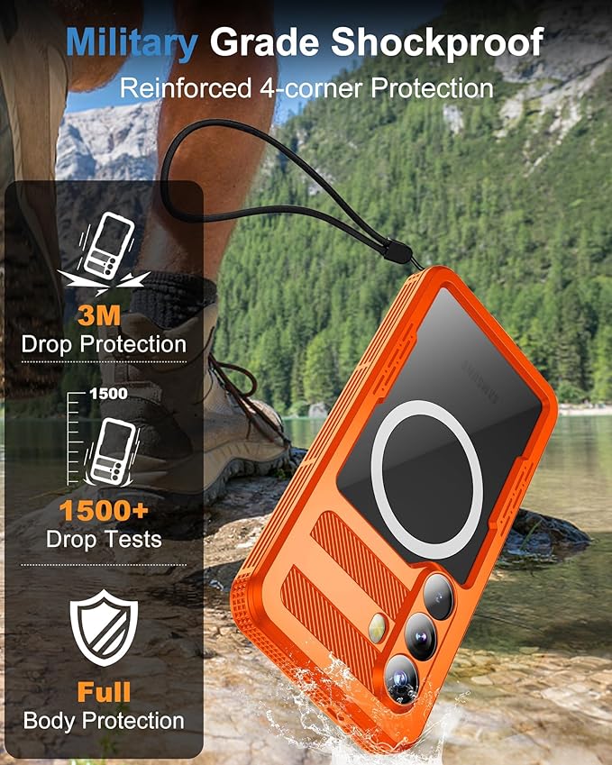 for Samsung Galaxy S26 Waterproof Case, [Fit for Magsafe] [IP68 Water Proof] [Built-in Screen Protector], Magnetic Heavy Duty Military Grade Rugged Phone Case for S 26 6.3", Orange