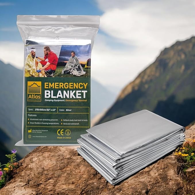 Emergency Survival Blanket, Mylar Thermal Blanket, Gigantic Space Blanket 82" x 63" (10)