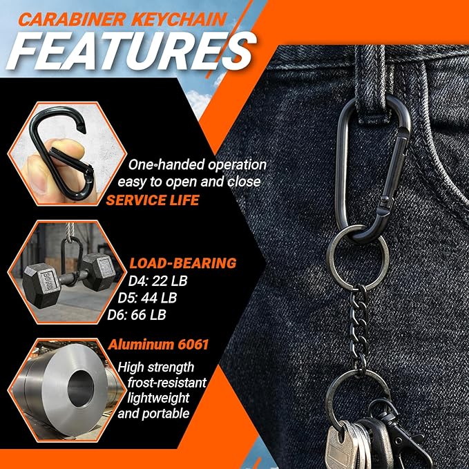 Carabiner Clip, Aluminum Carabiner D Ring Hook Keychain Clip for Backpack, Travel, and Outdoor Adventures for Young People