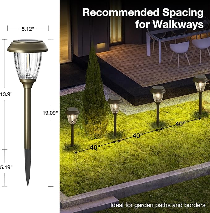 XMCOSY+ Solar Lights Outdoor 10/25 LM LED with 2 Lighting Modes, Solar Garden Lights Glass and Metal, IP65 Waterproof Solar Powered for Yard Pathway Walkway Driveway Patio (6 Pack, Warm White)