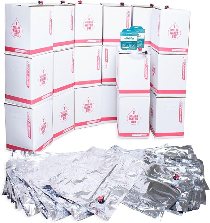 Long Term Water Storage System, BPA Free Water Bags, 5 Year Shelf Life | 100 Gallon Set