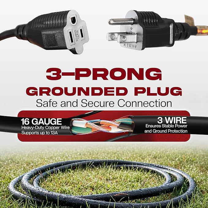 2-Pack 3ft Black Extension Cord, 16/3 SJTW Heavy-Duty Power Cable, UL Listed, Weather-Resistant Cable for Indoor & Outdoor Use, 13 Amp/1625 Watt Capacity – 3 Prong Single Outlet Extension Cord