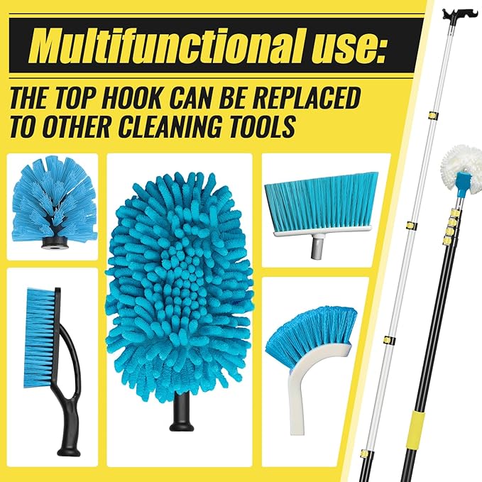 7-36 ft Telescopic Extension Pole with Utility Hook, Multi-Purpose Aluminum Pole for Painting, Dusting and New Year Window Cleaning Christmas Lights Installation Without a Ladder(Yellow)
