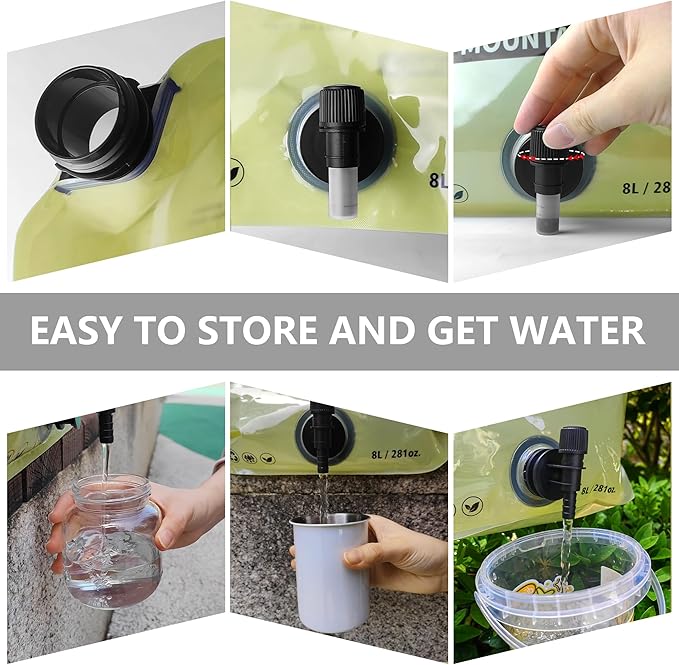 8L Collapsible Water Bag BPA-Free Foldable Water Container Leakproof Portable Water Jug Emergency Water Storage Carrier for Camping Hiking Backpacking RV Travel Fishing Outdoor Survival Gear Green