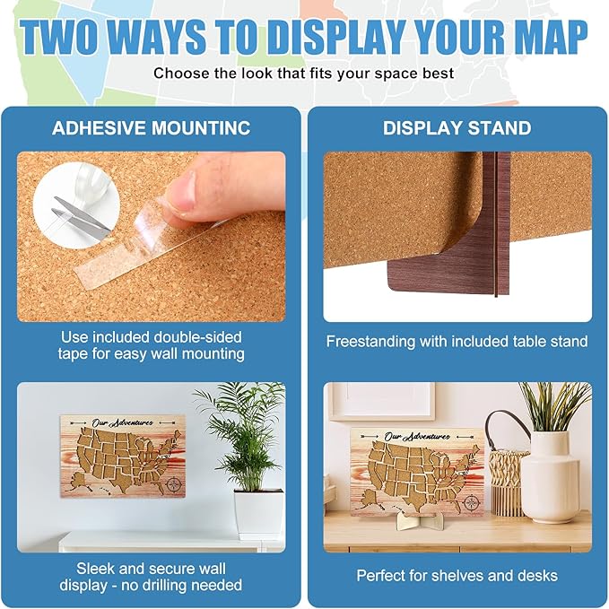 Cork Board USA Travel Map with Push 100 Pin and Wooden Storage Box 12" x 8" United States Tracking Map for Travel Tracking Couples Gift for RV Vacations Geography Classroom Decor