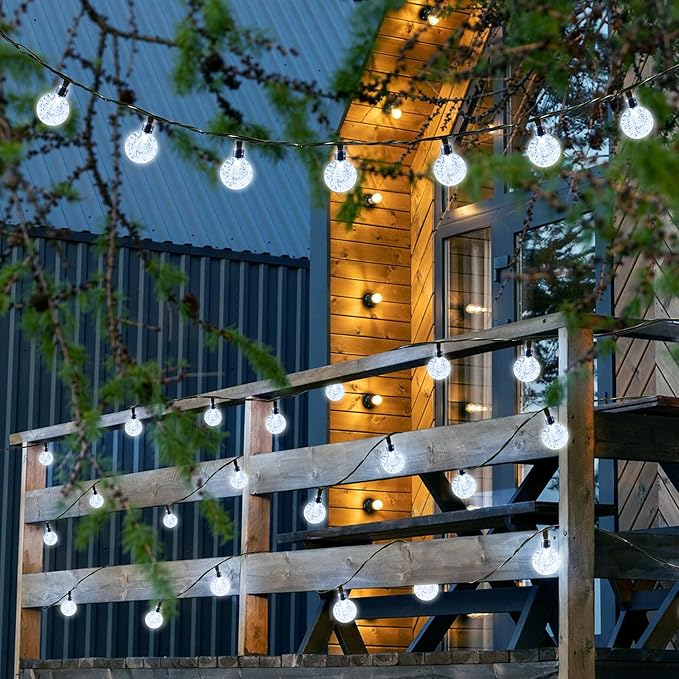 Joomer Solar String Lights Outdoor, 65FT 100LED Globe String Lights 8 Lighting Modes, Waterproof Solar Powered Patio Light for Garden Yard Porch Wedding Party Outdoor Decor (White)