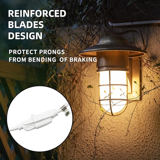 Indoor Outdoor Extension Cord Weatherproof, UL Listed, 16 Gauge 30FT White 3 Prong Heavy Duty, 16/3 SJTW 13A Power Cord for Outdoor Lights, Appliances, Lawn