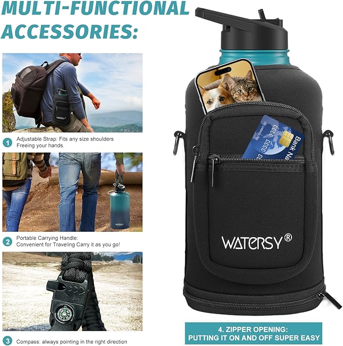 87oz Insulated Water Bottle (Cold for 48 Hrs),BPA Free&Leak Proof,1.5 Gallon Stainless Steel Water Flask,Water Jug with Straw Spout Lids for Gym,Hiking,Camping,Gradient Blue