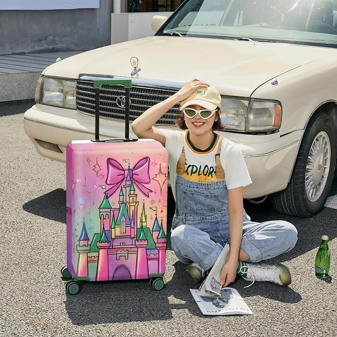 ANNA QUEEN Fantasy Castle Travel Luggage Cover -Stretchable Airplane Suitcase Protector Sleeve,Universal Washable Fit for 28-30 Inch Checked Baggage,Water Resistant Durable Luggage Protector,L