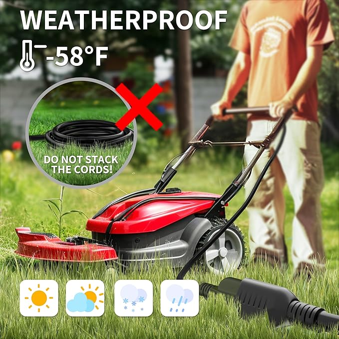 POWGRN 50 FT 16/3 Black Indoor Outdoor Extension Cord Waterproof, 3 Prong Flexblie SJTW Cold Weatherproof -50°C Appliance Extension Cord 13 AMP 1625W 16AWG Electric Cable, ETL Listed