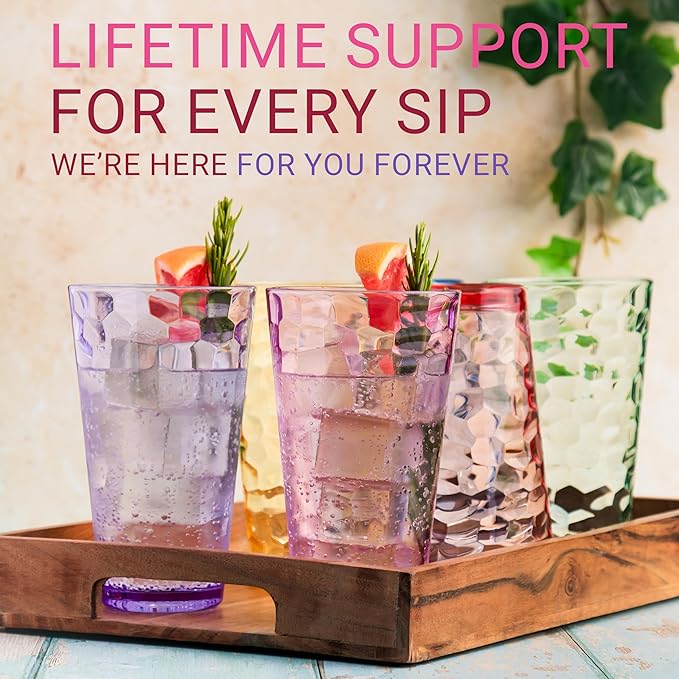 Bravario Hammered Plastic Drinking Tumbler, Dishwasher-Safe Premium Quality Water Glasses, BPA-Free Reusable Mixed Colors Assorted Stackable Cups, 22 oz Set of 12