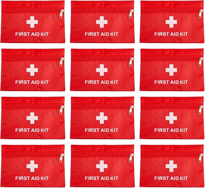 QCWN 12 Pack Empty First Aid Bag Mini Medical Kit Pouch Small Travel Emergency Survival Storage Bags for Car Home Hiking Camping Waterproof Red