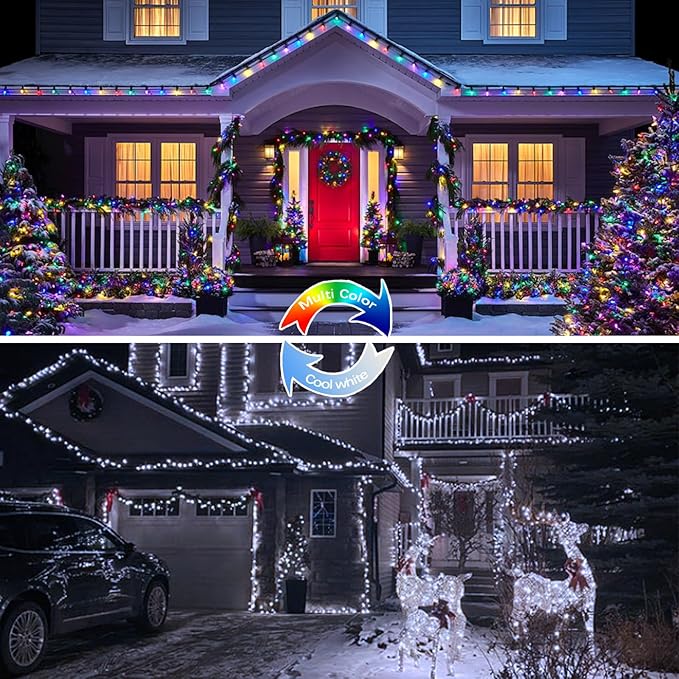 Solar String Lights Outdoor – 2-Pack 80FT 200LED, 8 Modes (Cool White/Multicolor)