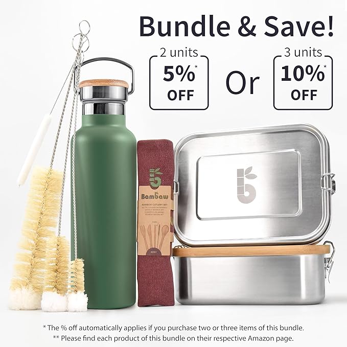 Bambaw 24 oz Insulated Water Bottle, Double Wall Metal Water Bottle Stainless Steel, Refillable & Reusable, Easy to Clean, Durable & Lightweight, For Hot & Cold Drinks (Sage Green)