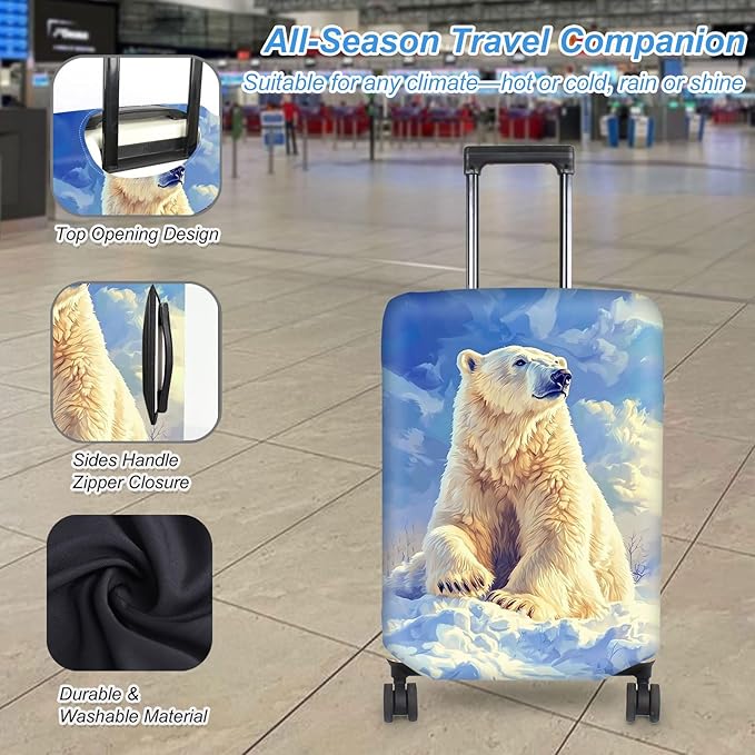 Luggage Cover Protector for 30-32 Inch Suitcases, TSA Approved Elastic Travel Suitcase Covers, Anti-Scratch Washable Luggage Sleeve for Carry On & Checked Bags, White Polar Bear