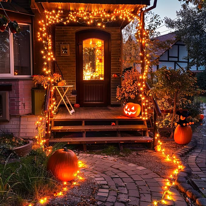 JMEXSUSS 2 Pack Solar String Lights Outdoor Waterproof, Total 66 FT 200 LED Solar Christmas Lights Outdoor, Twinkle Light for Christmas Tree Outside Garden Yard Xmas Decor, Orange