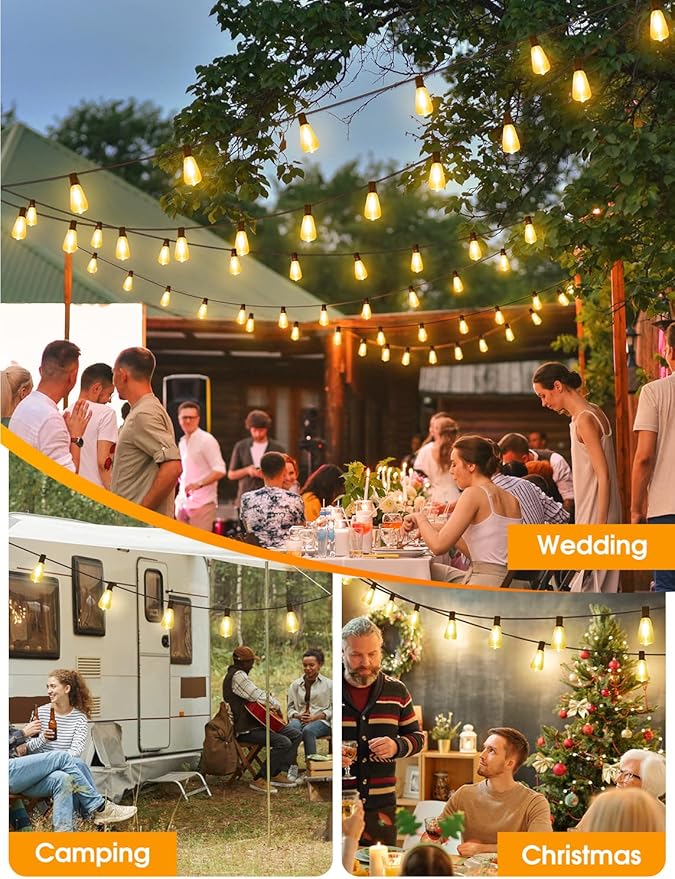Larkvue 25FT Outdoor String Lights, Patio Lights with 10+1 LED Dimmable Waterproof Shatterproof ST38 Retro Edison 2700K Bulbs for Balcony Yard, Black