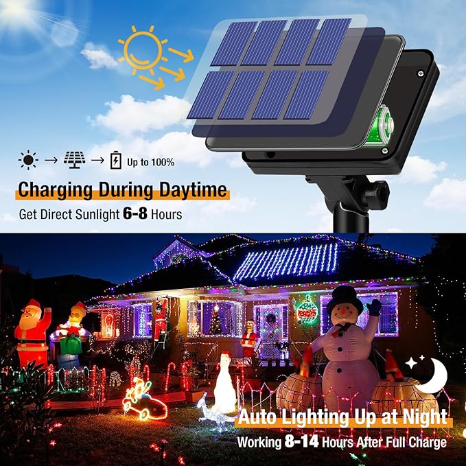 btfarm 4 Pack Solar String Lights Outdoor, Toltal 320LED 132FT Solar Fairy Lights Outside Waterproof 8 Modes, Copper Wire Solar Powered Twinkle Light for Tree Garden Christmas Wedding, Multicolor