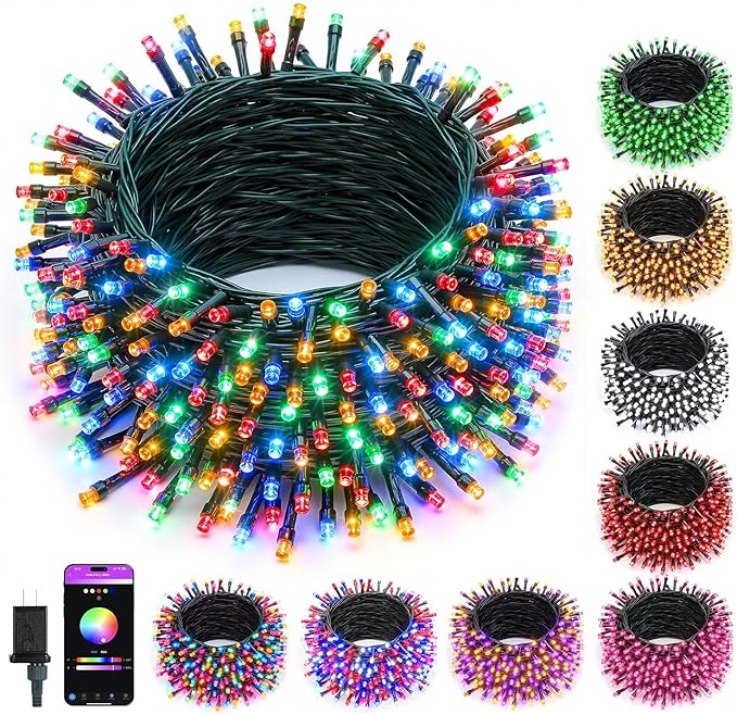 Minetom LED Color Changing Smart RGB Christmas Tree Lights, 198ft 600LED String Lights, 16 Milion Adjustable Colors Fairy Lights with Remote & Timer & Memory Function for Xmas Tree Holiday Party