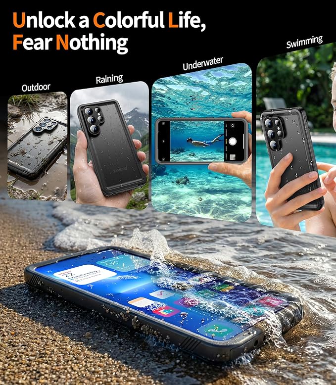 Cozycase for iPhone 16 Pro Case Waterproof - 360 Heavy Duty with Screen/Camera Protector Shockproof IP68 Underwater Dustproof Water Dust Shock Proof Full Body/Front and Back Case Black/Frosted Clear