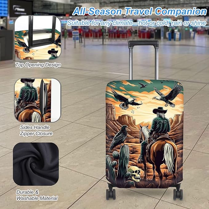 Luggage Cover Protector for 19-20 Inch Suitcases, TSA Approved Elastic Travel Suitcase Covers, Anti-Scratch Washable Luggage Sleeve for Carry On & Checked Bags, Cowboy on Horseback