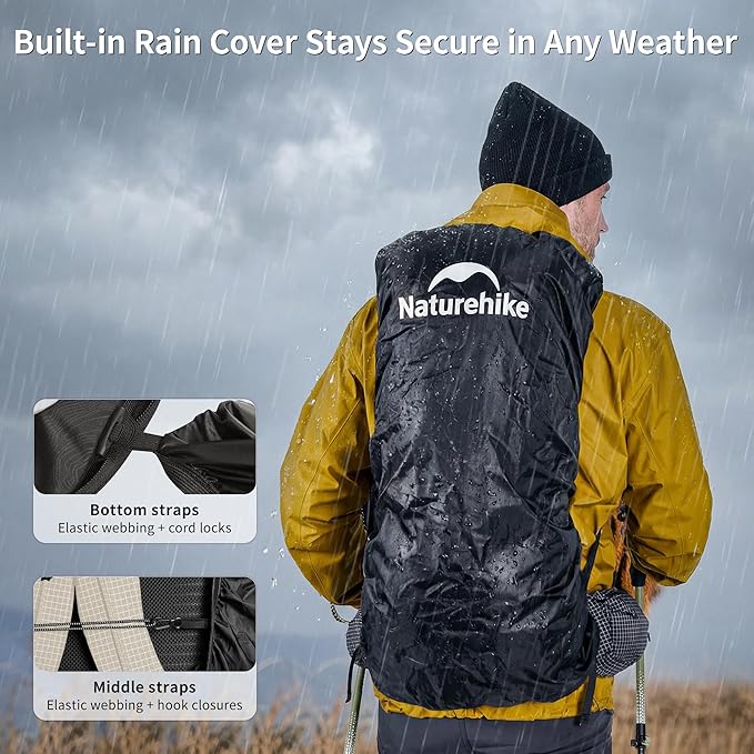 Naturehike 30L Rock 2.0 Upgraded Internal Frame Hiking Backpack for Outdoor Camping Travel Backpacking with Rain Cover Ultralight Backpack for Adults(White/M/30L)