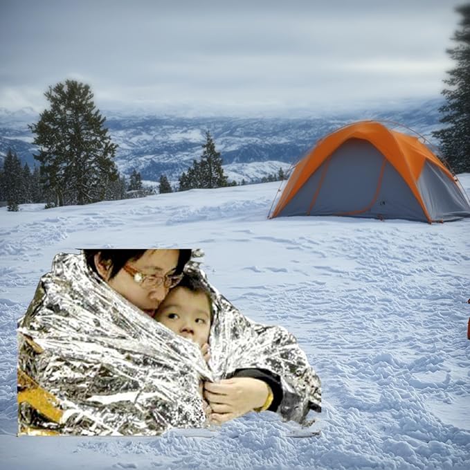 MEETSWEET Emergency Rescue Blanket Set of 8, Outdoor Survival Blanket Waterproof, Windproof, Warm, Sunscreen Lightweight and Portable Suitable for First Aid Bags and Outdoor Camping, Golden, 8pcs