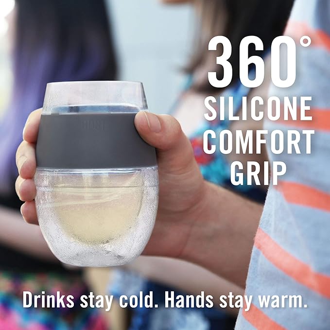HOST Wine Freeze Cooling Cup, Plastic Double Wall Insulated Freezable Drink Chilling Tumbler with Freezing Gel Wine Glasses for Red and White Wine, Set of 1, 8.5 oz, Black Swirl