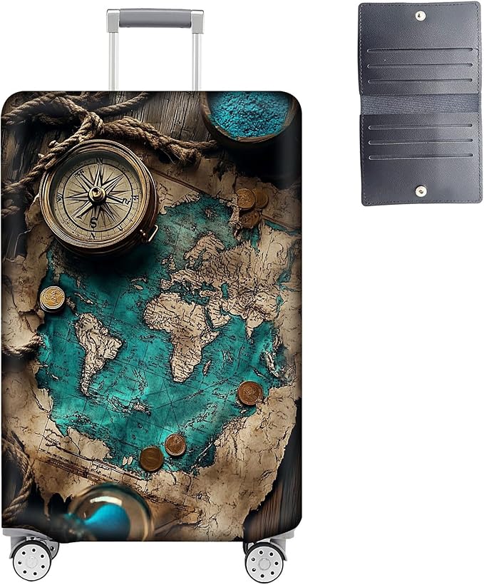 Luggage Cover Protector for 26-28 Inch Suitcases, TSA Approved Elastic Travel Suitcase Covers, Anti-Scratch Washable Luggage Sleeve for Carry On & Checked Bags, Ancient Map