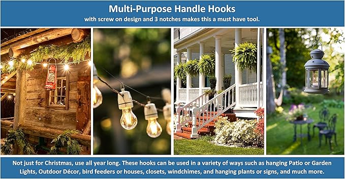 JSP Manufacturing Multi-Purpose Plastic Utility Hook Screw On Pole Attachment (Pole NOT Included) - Hang Christmas Lights, Bird feeders, Sting Lights, Ropes, Boat Lines (3, Black)