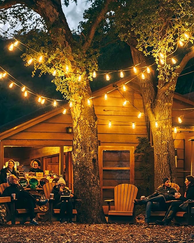Doukedge Outdoor String Lights Waterproof, 50FT Patio Lights with 26 ST38 Edison Bulbs (1 Sqare), Outside Hanging Decorative Lights for Porch, Blacony, Blackyard, Bistro, Garden, 2700K
