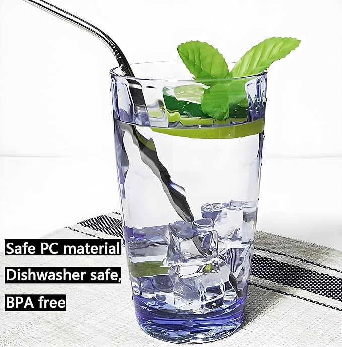 15Oz Shatterproof Tritan Drinking Glasses Unbreakable Acrylic Glasses Drinkware BPA Free Hard Plastic Cups Reusable Kitchen Water Glasses Drinking Set of 8 (Blue)