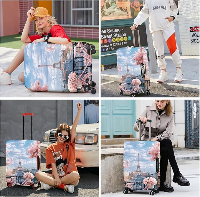 ANNA QUEEN Paris Eiffel Tower Luggage Cover, Romantic City Travel Suitcase Protector for 20-22 Inch Luggage